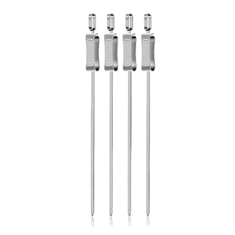 ABRE-Stainless Steel Kabob Skewers For Grilling, 16-Inch Metal Skewers With Slider For Safe & Easy BBQ, 4-Piece Durable Easy To
