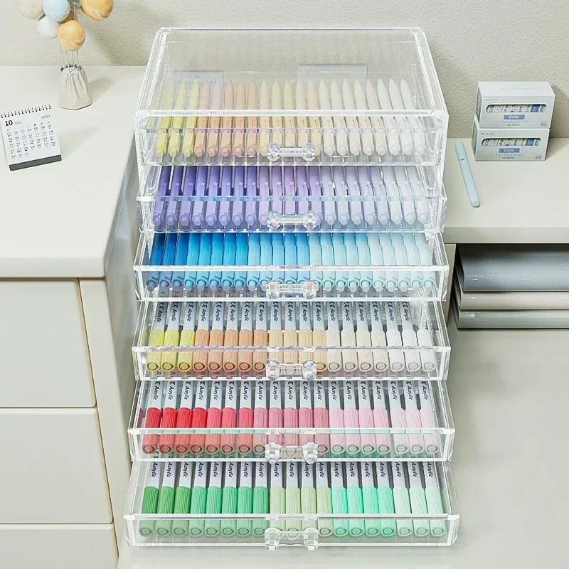 Large Capacity Transparent Acrylic Marker Pen Holder Colored Pencil Case Organizer Storage Box for Kids Painting School Supplies