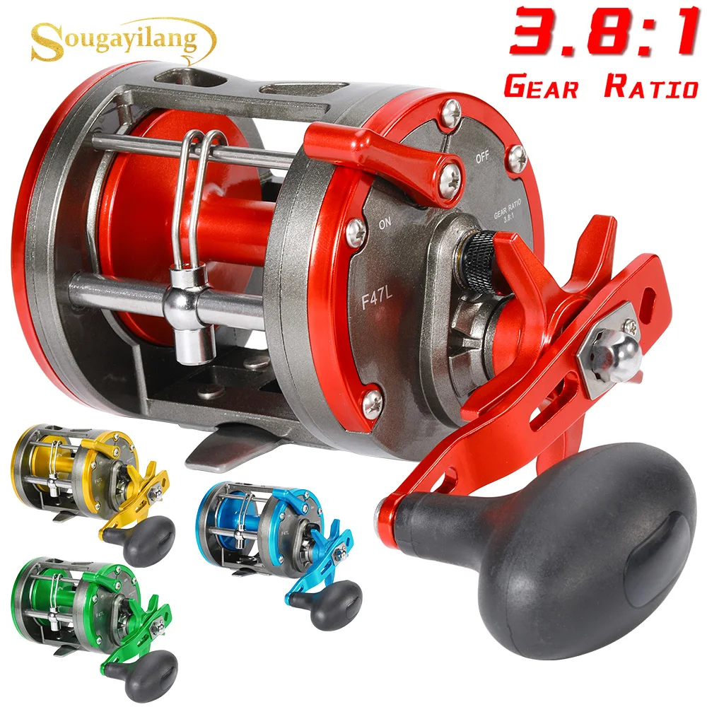 Sougayilang Baitcasting moulinet pêche à la traîne tambour moulinets gauche/droite 3.8 vitesses tambour de pêche à la traîne moulinet de pêche traînée maximale 28kg Pesca