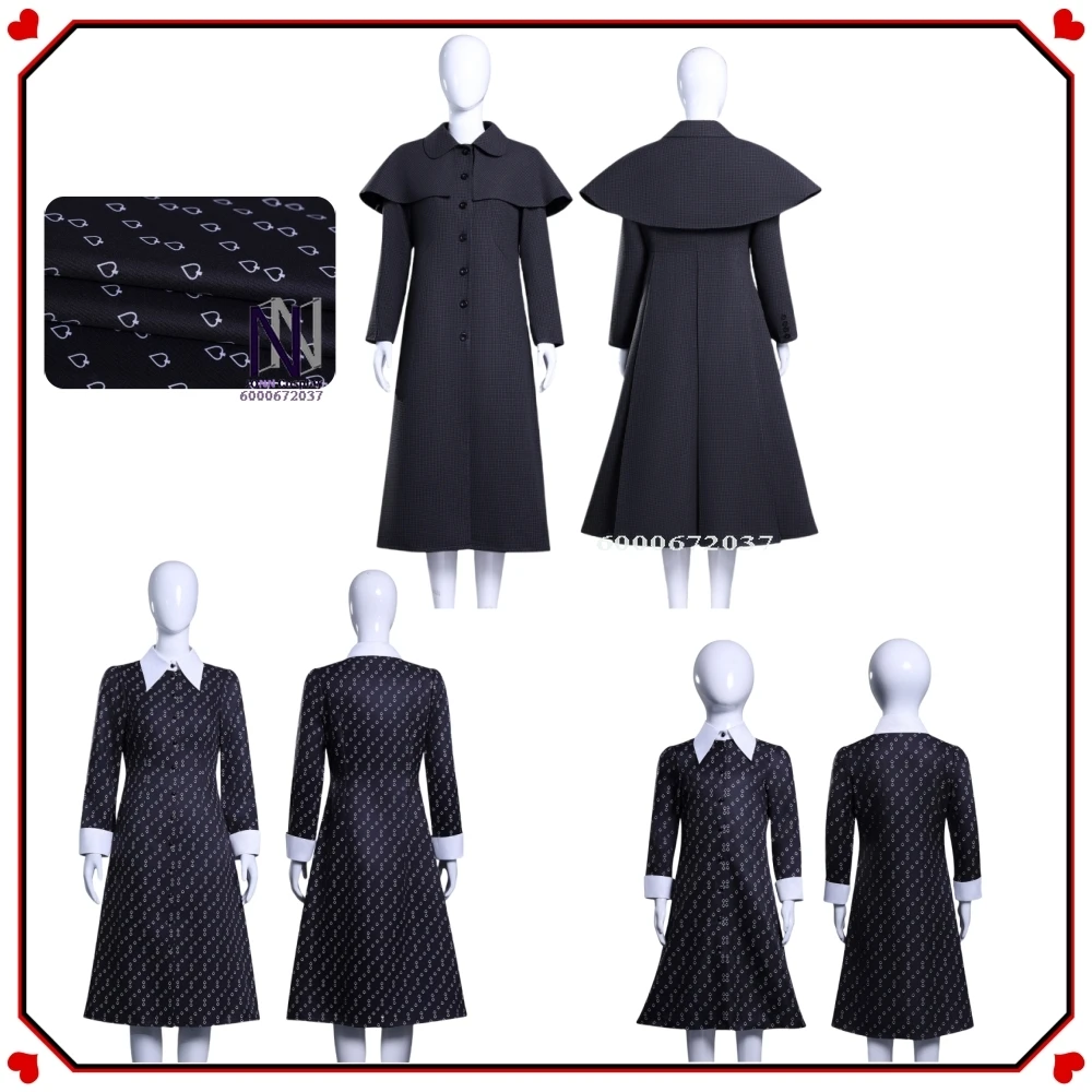 

Hot Movie Wednesday Cosplay Costume Anime Role Playing White Peach Floral Black Dress Outfit for Women Comic Con Halloween Party