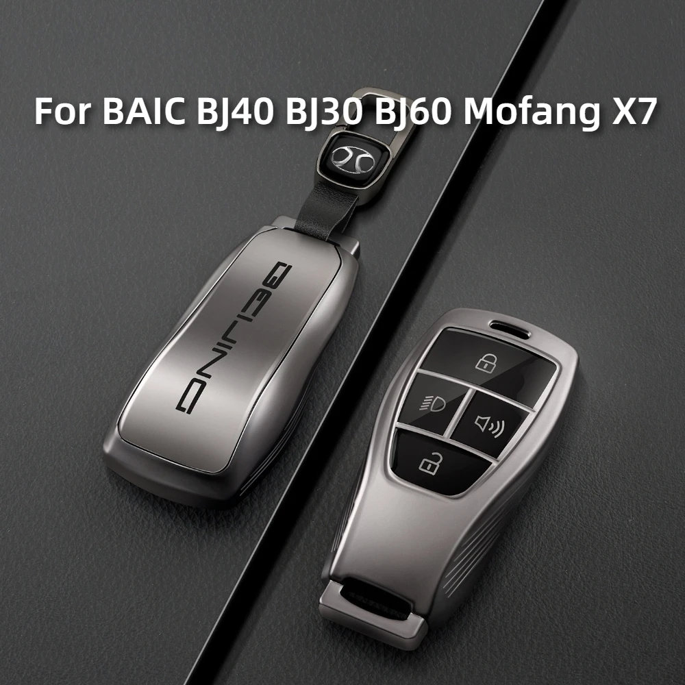 For BAIC BJ40 BJ30 BJ60 Mofang X7 TPU Key Cover Metal Keychain Ring 4-Button Smart Key Fob Protector