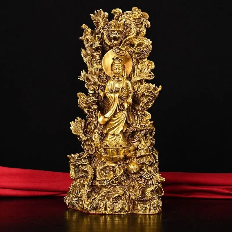 home decor brass sculpture buddhism nine dragon Avalokitesvara Bodhisattva