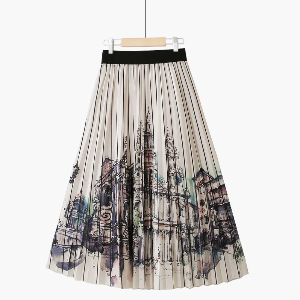 Autumn New Korean Sweet A-Line Skirts Women High Waist Elegant Print Skirt Vintage Kawaii Midi Faldas Mujer