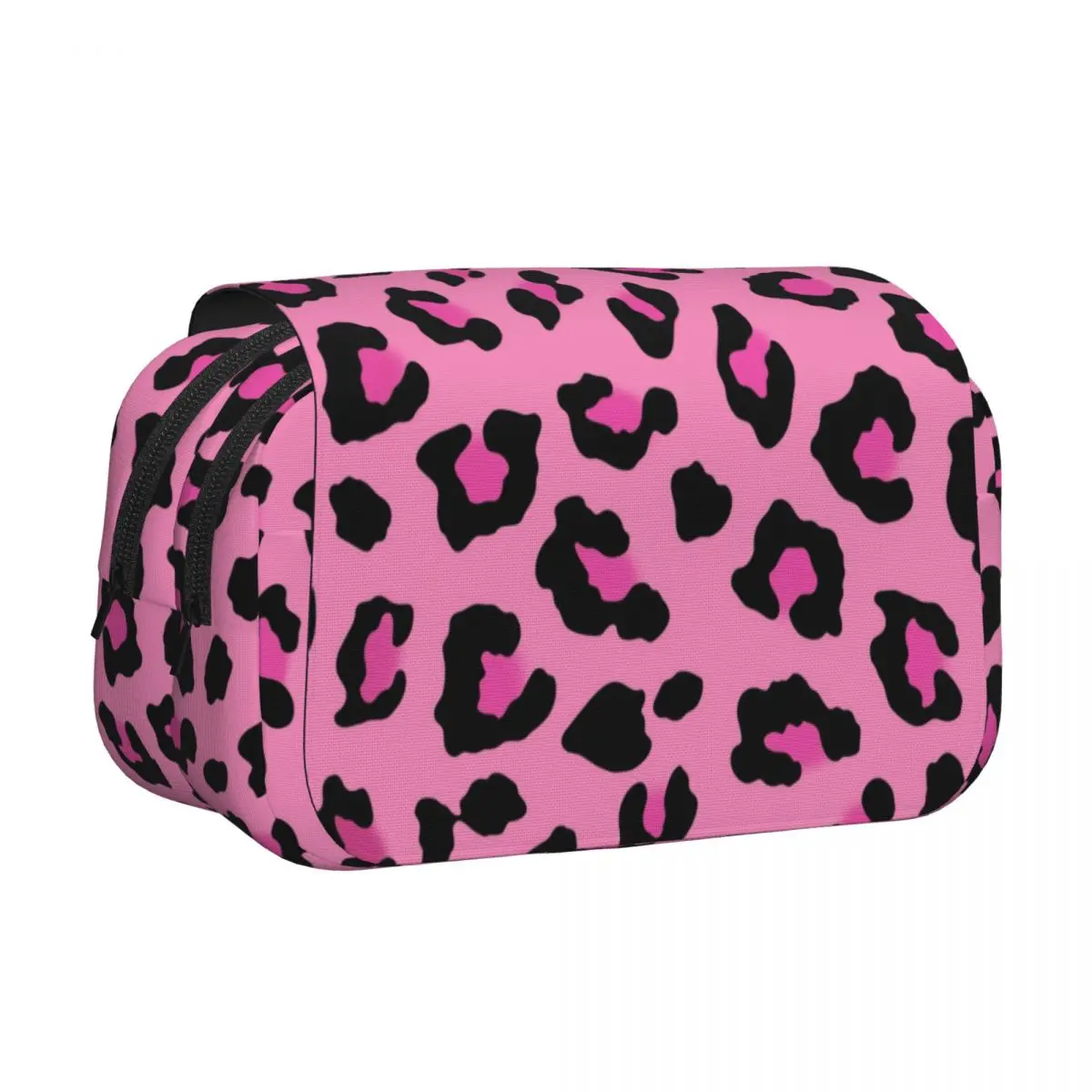 

Double Clamshell Pen Case Pink Leopard Animal Print Pencil Box Pen Box for Student Bag Office Zipper Stationery