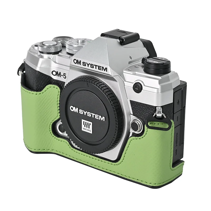 Plaque en alliage d'aluminium véritable étui en cuir véritable sac pour appareil photo demi-corps Base pour Olympus OM-5 OM5 Ouverture de protection Couverture astronomique