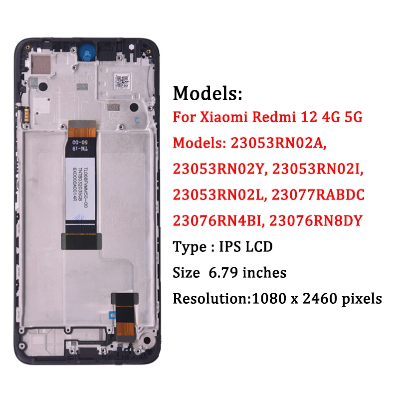 6.79\'\' For Xiaomi Redmi 12 LCD 23053RN02A Display Touch Screen Panel Digitizer For Redmi 12 5G Display Frame