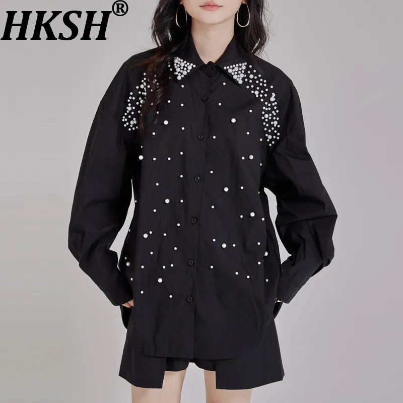 

HKSH Spring Autumn New Women's Shirt Heavy Craft Beaded Single Brerasted Long Sleeves Blouse Shirt Versatile Elegant Top HK15708