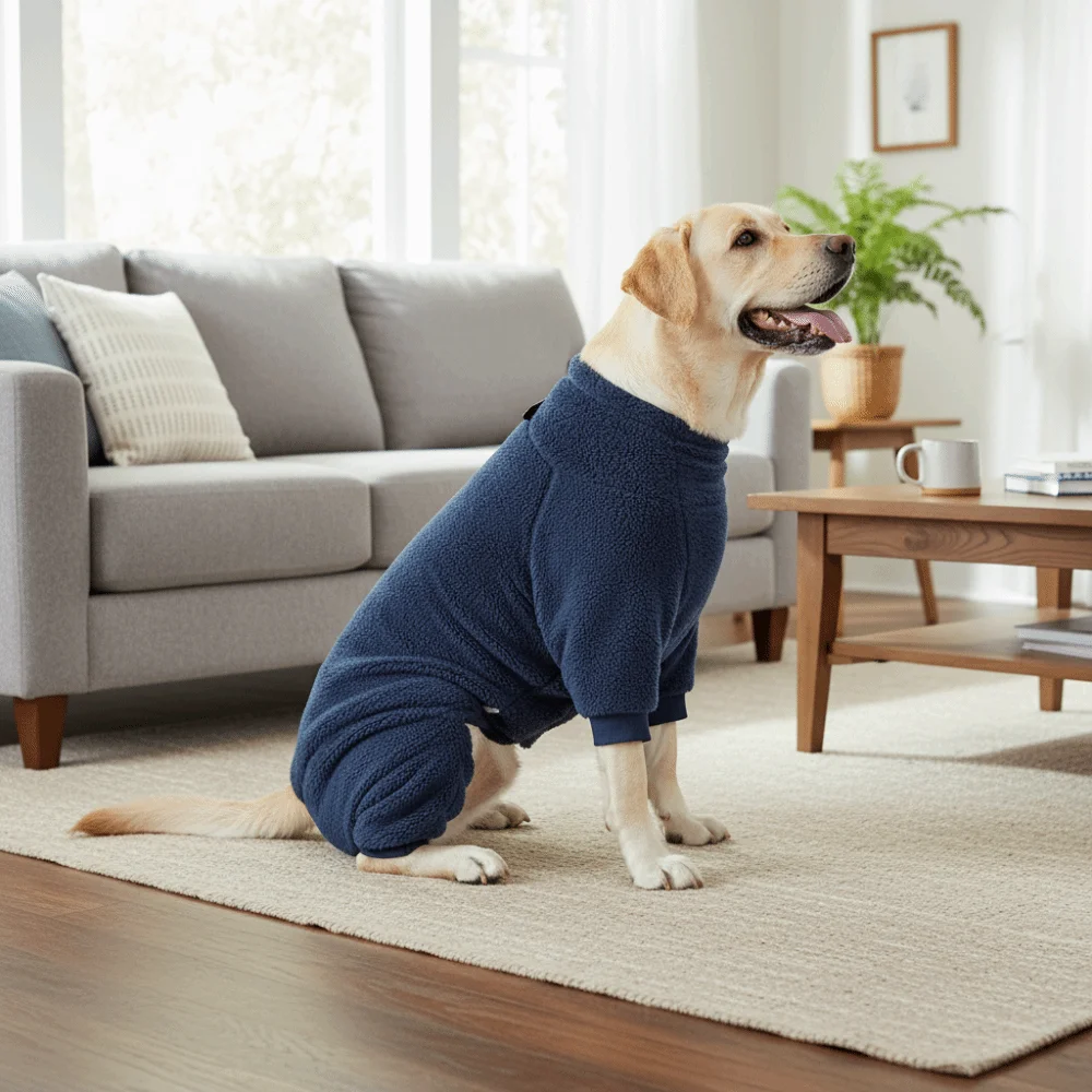 

Practical Fullbody Winter Dog Jumpsuit Windproof Thickened Warm Dog Pajamas Resilient Soft Four Legged Dog Clothing Garden