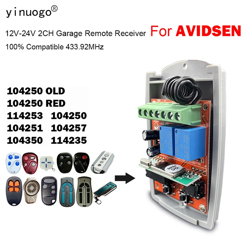 

AVIDSEN 104250 OLD RED 114253 104251 104350 104250 104257 114235 Garage Door Remote Control Receiver 433.92MHz Garage Control