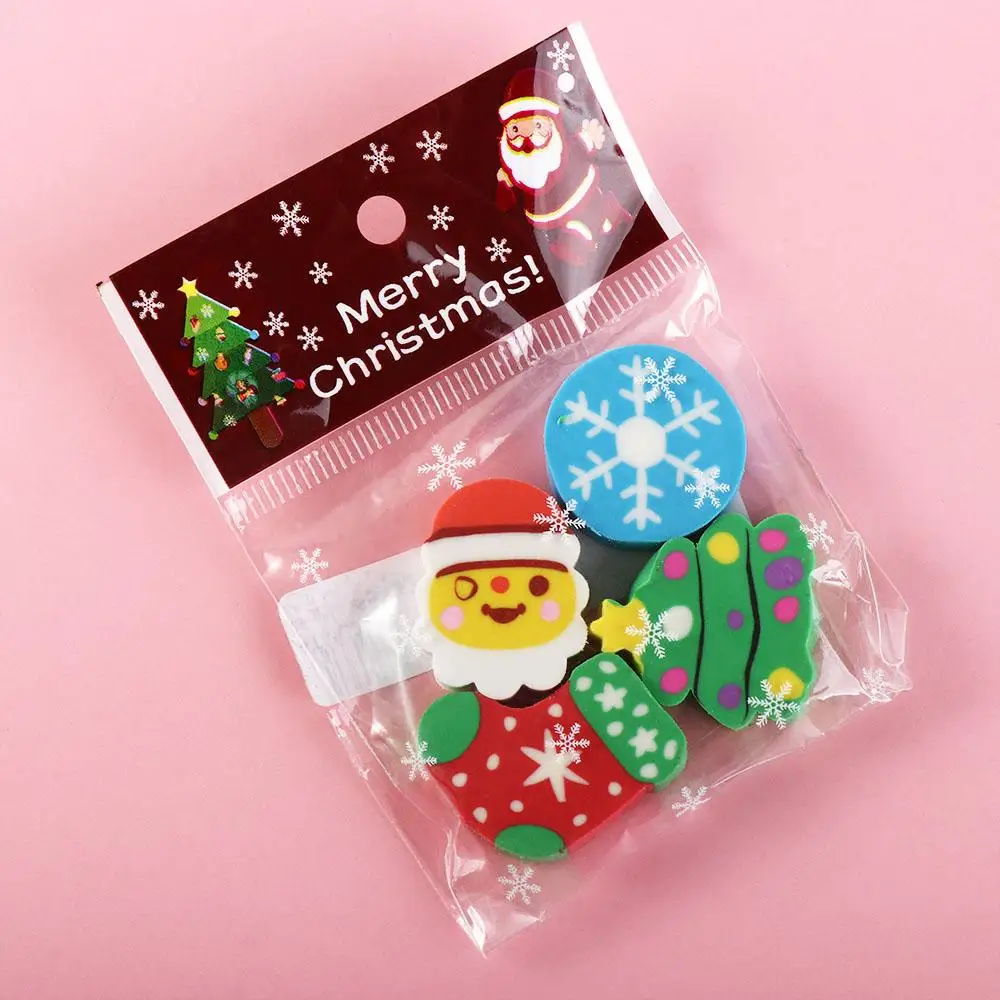 Funny Christmas Erasers Santa Claus Kawaii Stationery Prize Gift Cartoon 3D Three-dimensional Shape Christmas Eraser Set