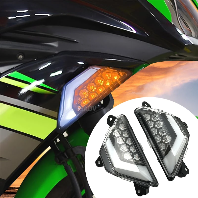 

Новый передний светодиодный указатель поворота для KAWASAKI NINJA 300 250 400 650 NINJA ZX6R ZX25R ZX4R ZX4RR ER6F, лампа мигающего индикатора