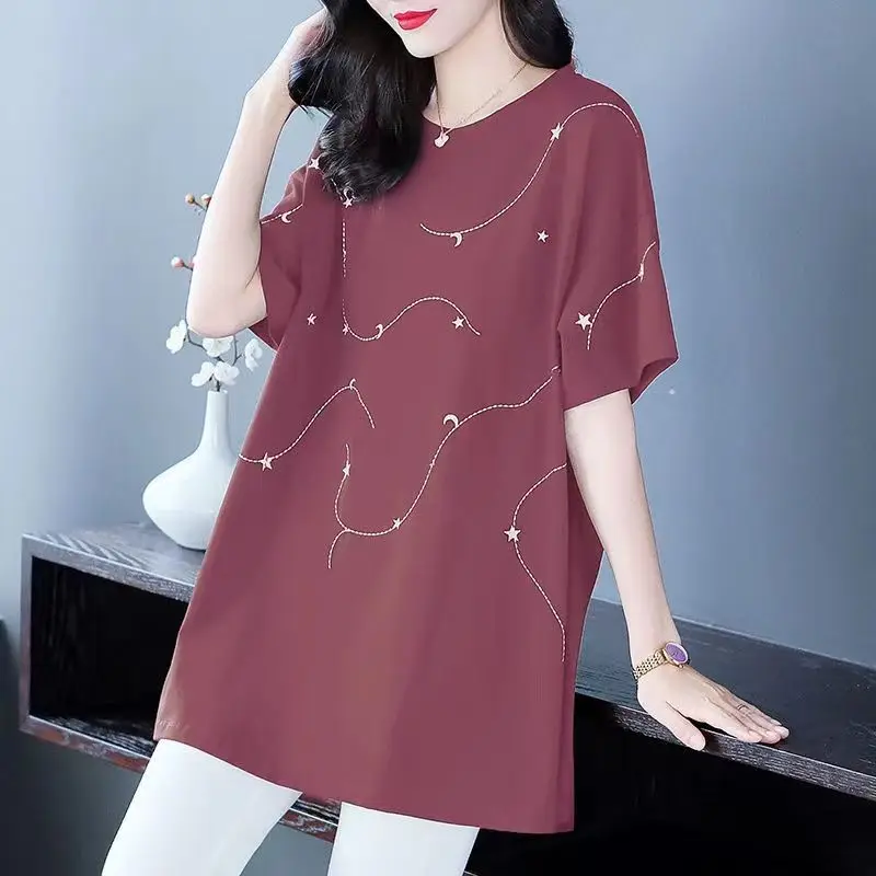 Fashion O-Neck Short Sleeve Embroidery T-Shirt Women's Clothing 2023 Summer New Oversized Casual Pullovers Korean Tee Shirt