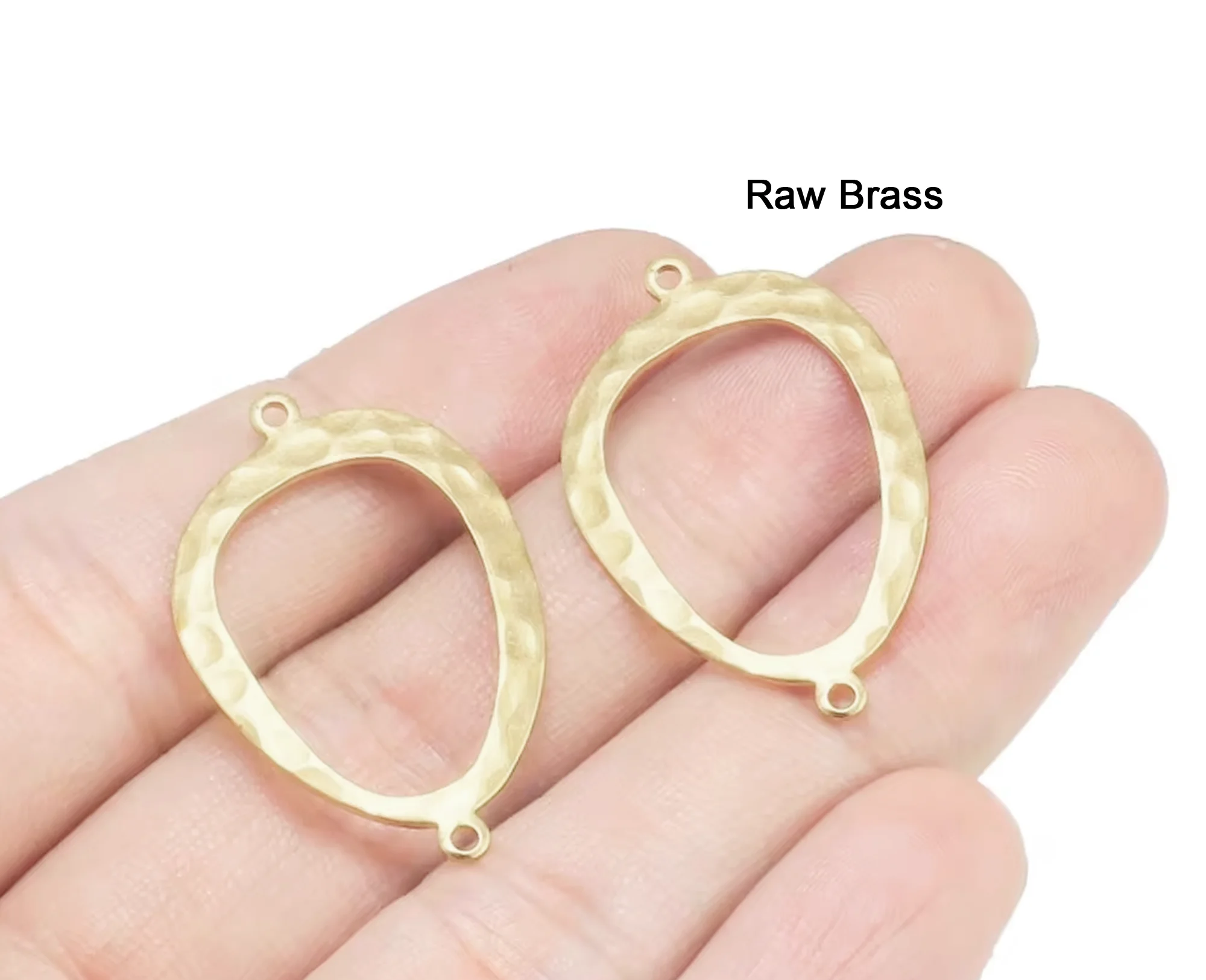 10pcs Hammered Earring Charms, Oval Link Connector, Textured Earring Findings, Raw Brass, 30.6x20mm, Jewelry Making -R1406