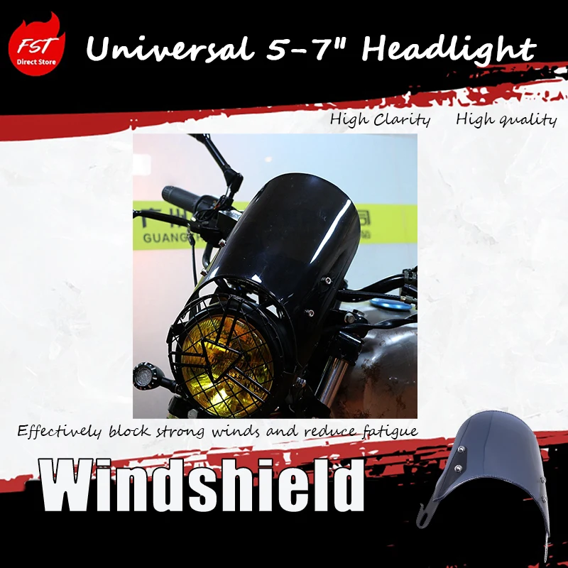 Para-brisa Retrô de 5-7 polegadas para Farol de Moto CG125 GN125, Carenagem Universal à Prova de Vento e Capa Protetora para Farol
