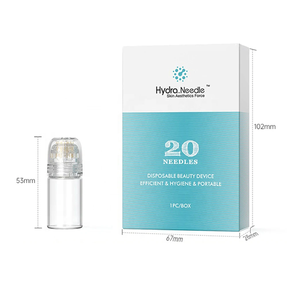 Hydra Needle 20 Golden Titanium Microneedling All In One Hydra Stamp Serum Applicator Skin Care Therapy With 5mL Empty Ampoules