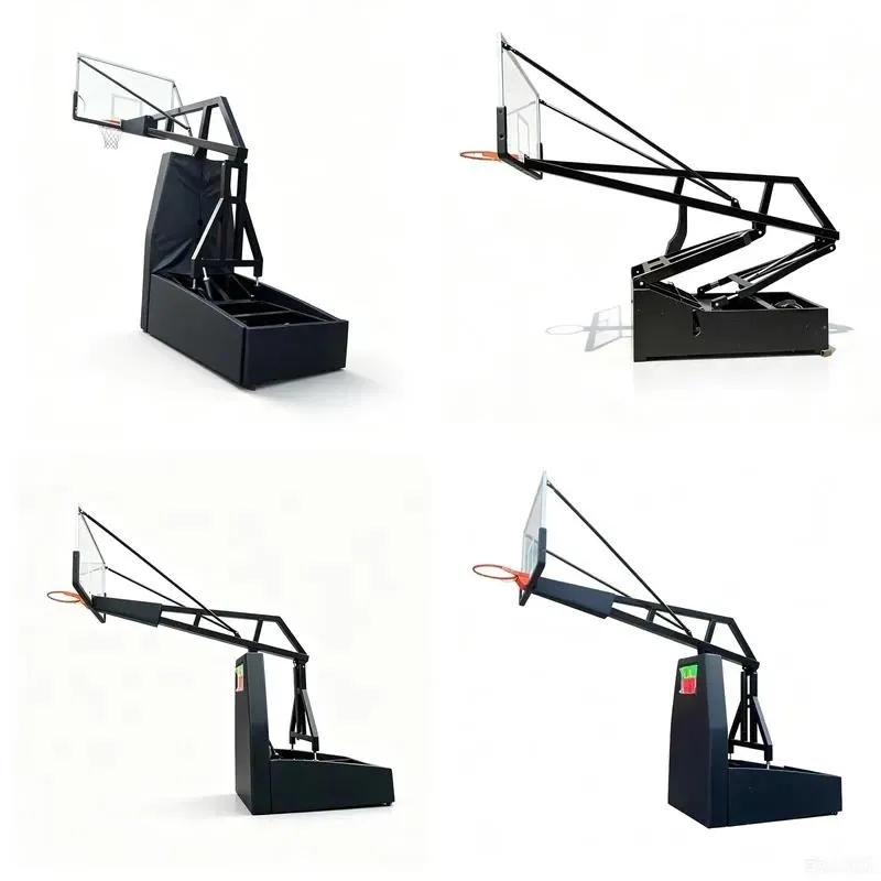 Professional Heavy Duty Metal Mobile Basketball Hoop Tempered Glass Backboard Adjustable Height For Indoor Outdoor Use
