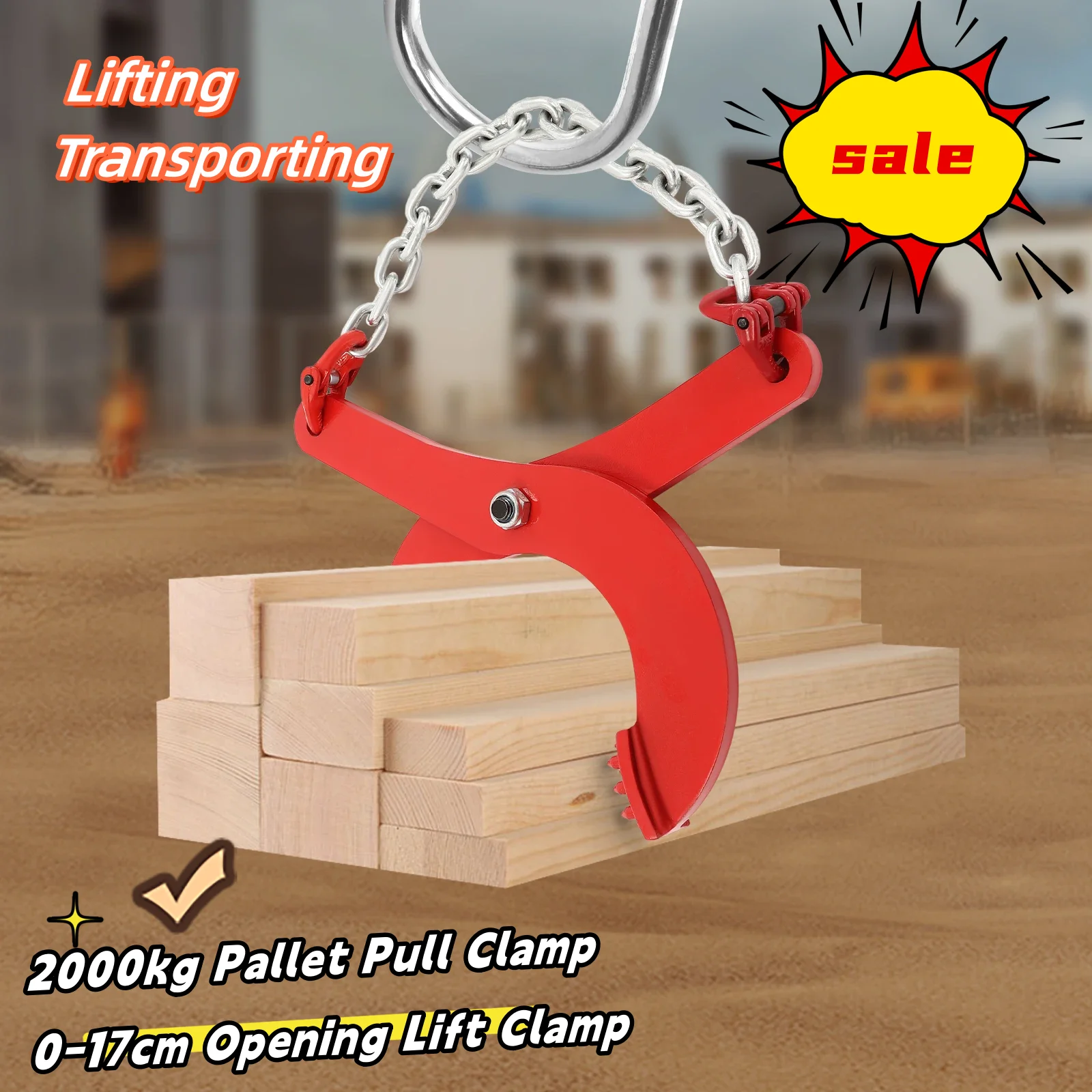 2000 kg Paletten-Zugklemme, 0–17 cm Öffnungs-Hebeklemme, Ziehpaletten, Stahlklemme zum Heben und Transportieren
