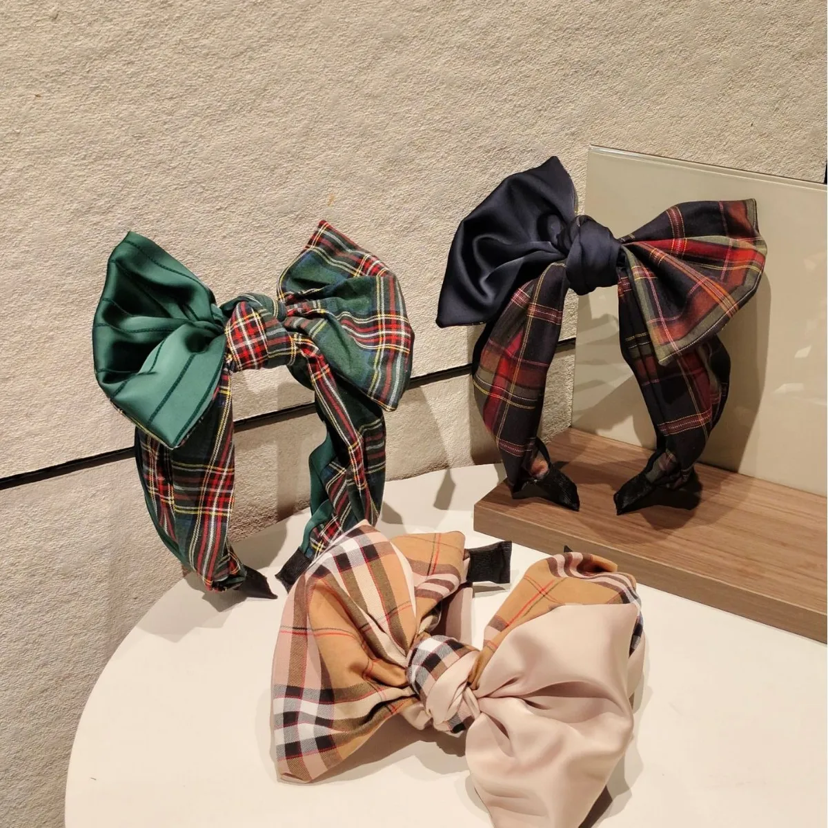 Korean Style New Fashion Elegant Retro Large Bow Plaid Headband Versatile Hair Accessory