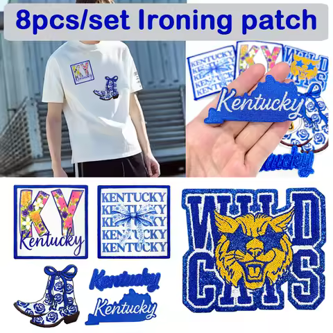 8pcs/set University Print Ironing Patches Bows Football Boots Embroidery Stickers Uniforms T-shirts Hat Clothing Accessories