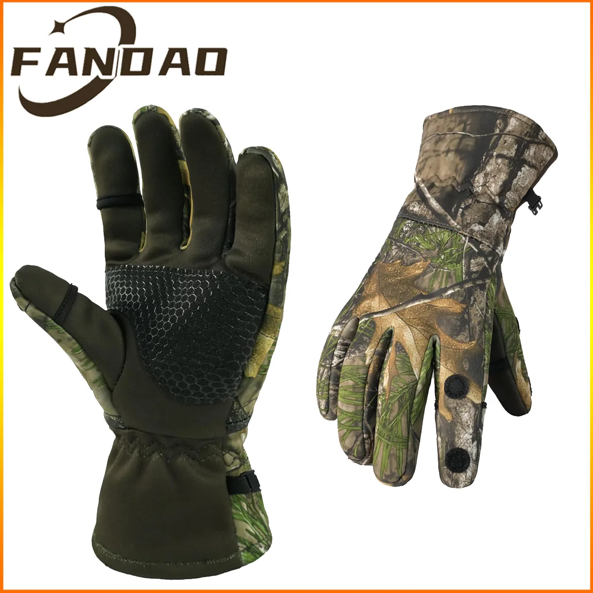 FANDAO Hunting Full Finger/Fingerless Gloves Pro Anti-Slip Insulated Camo Glove Hunting Outdoor Water Resistant for Cold Weather