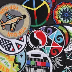 Circular Landscape footprint Patch Embroidery Applique Ironing Sewing Supplies Decorative Badges For Clothing Accessories