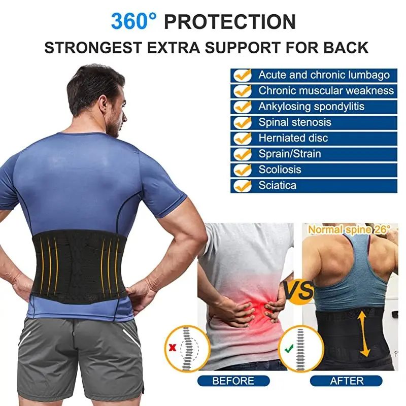 Waist Trainer Gym Girdle Back Lumbar Support Belt with 8 Stays Adjustable Abdominal Binder for Man Women Lumbar Pad