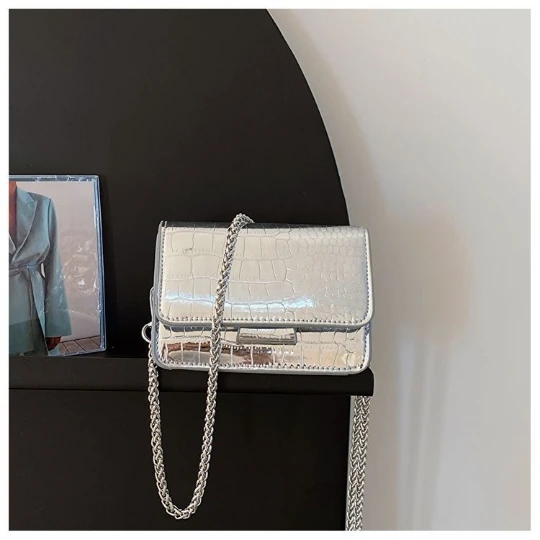 

New Silver Solid Girl Woman Messenger Mini Shoulder Bag PU PVC Leather Women Luxury Lady Small Handbag Purses Love Lips Bag