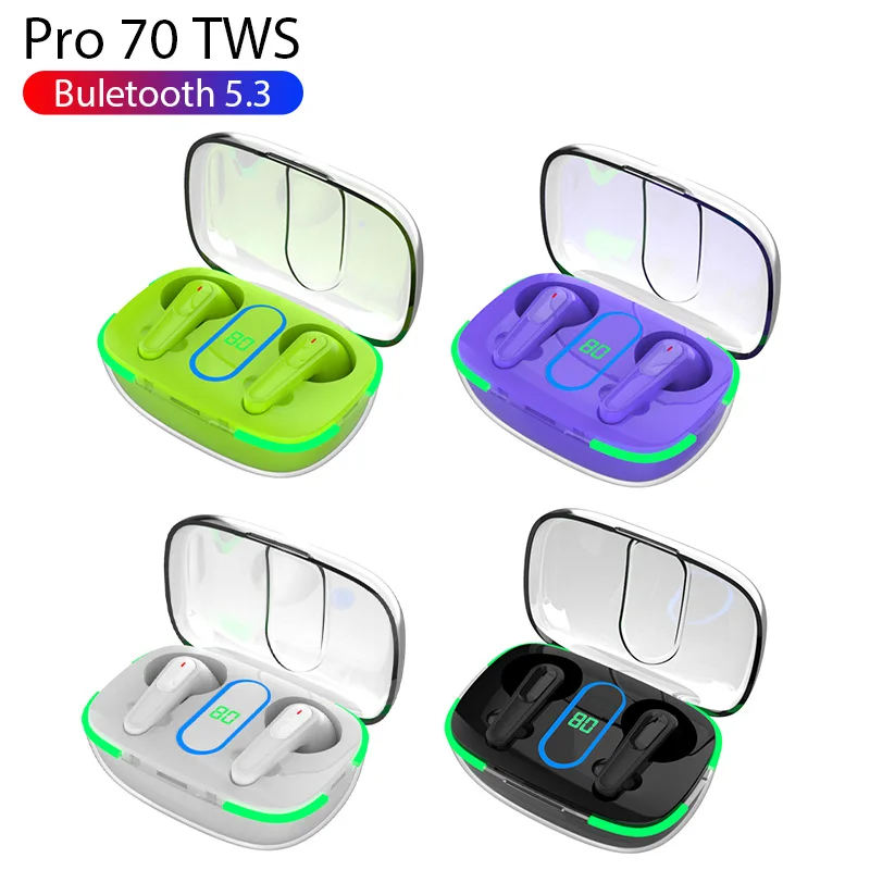 TWS Pro70 Wireless Bluetooth Headset  Bluetooth Earbuds with Mic LED Colorful Display Earbuds Headphones for Phone