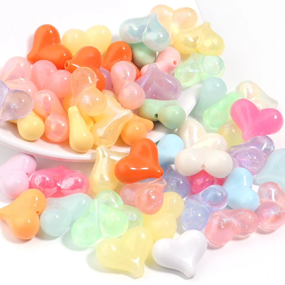 30Pcs Colorful Acrylic Beads Cream Peach Heart-shaped Vertical Hole Beads for DIY Jewelry Making Bracelet Pendant Accessories