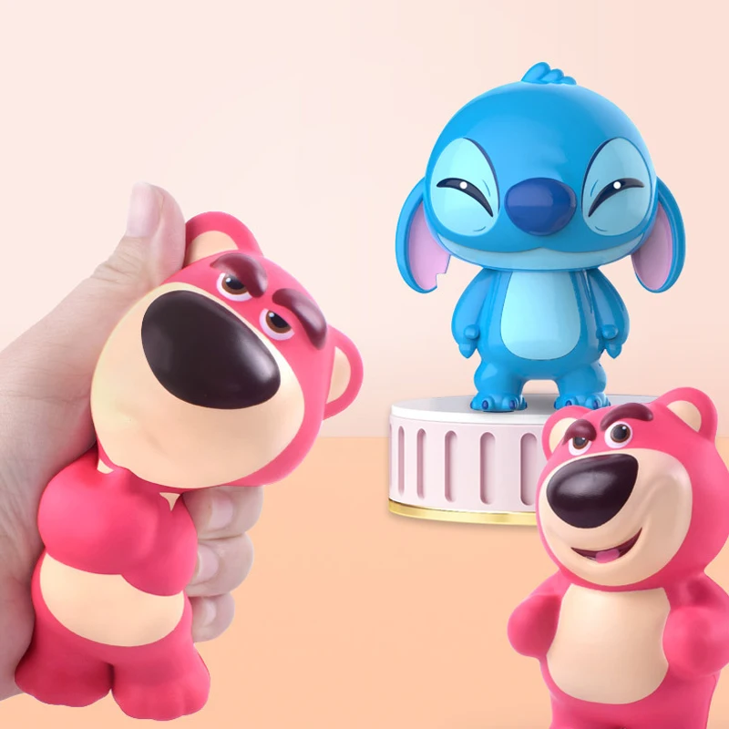 Disney Stitch zabawki dekompresyjne Kawaii truskawkowy niedźwiedź Lilo i stich lalka Model powolne powracanie do kształtu zabawki antystresowe prezenty dla dzieci