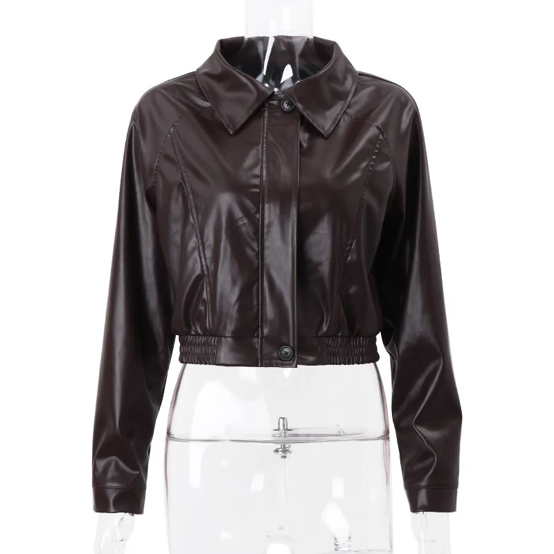 2026 New Autumn Retro Long Sleeves Solid Color Coat Lapel Zipper PU Leather Jacket All-match Simple Style Fashion Temperament