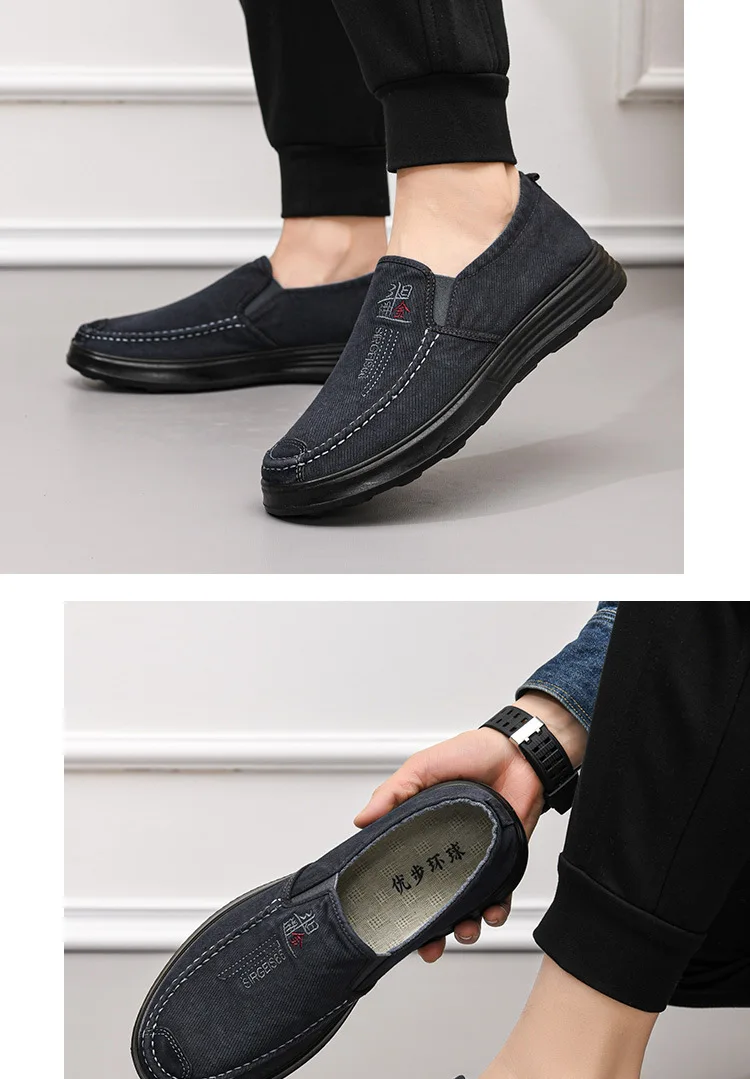 Herren-Slipper aus Canvas, lässige Schuhe, atmungsaktiv, rutschfest, mit dicker Sohle, ideal für ältere Herren, bequem zum Gehen, Canvas-Schuhe. – Detail 20