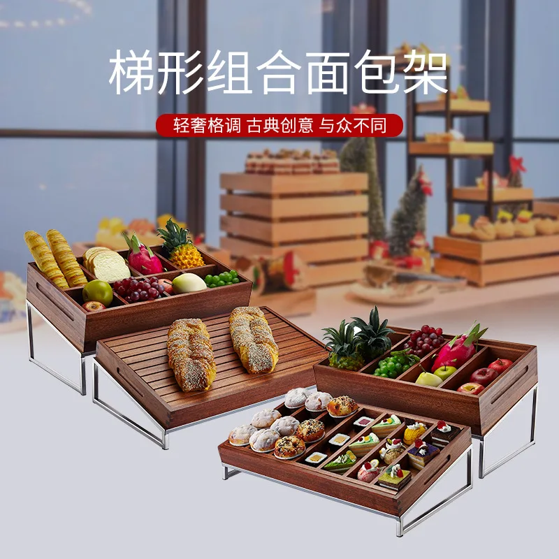 Creative Buffet Cold Meal Dessert Wooden Coffee Break Dessert Table Hotel Restaurant Banquet Bread Frame Display Rack