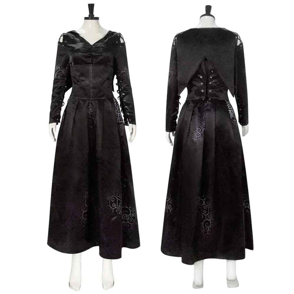 Movie Wizard School Witch Bellatrix Lestrange Cosplay Costume Dress Adult Women Clothing Halloween Carnival Outfits