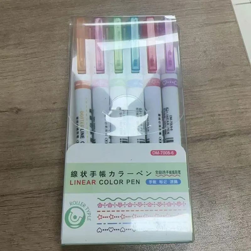 6 Teile/satz Kawaii Blumen Linie Geformt Textmarker Roller Spitze Kurve Liner Marker für Schreiben Journaling Zeichnung Schreibwaren