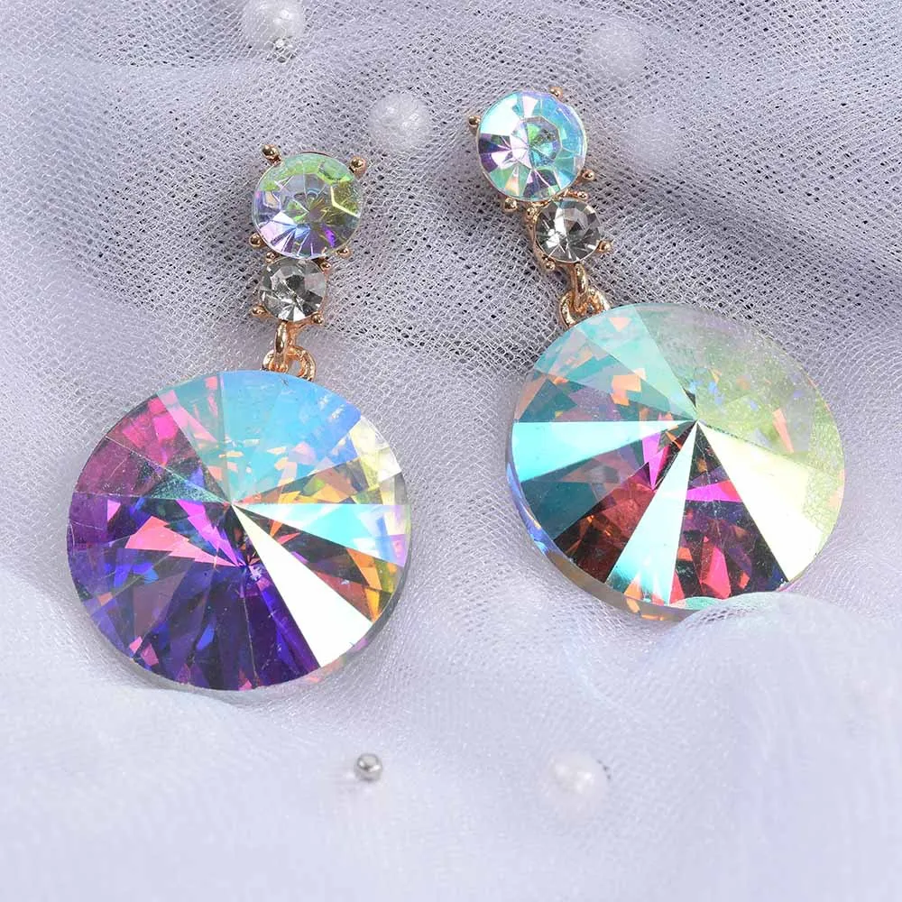Big-name earrings alloy round glass crystal geometric colorful O-shaped simple women's stud earrings new foreign trade models