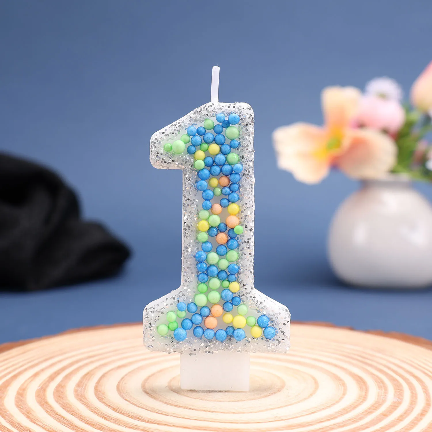 Silver Digital Candles, colorful rainbow candy Beads Accessory Candles, Party Gifts, Holiday Party Decoration Candles