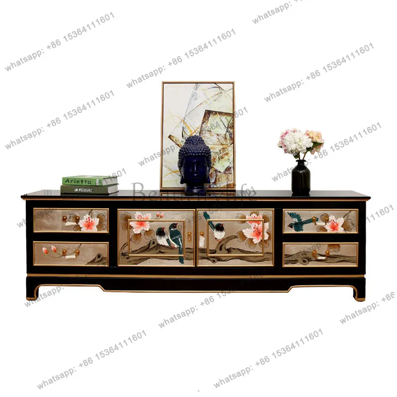 

New Chinese solid wood TV cabinet living room overall lacquered sideboard