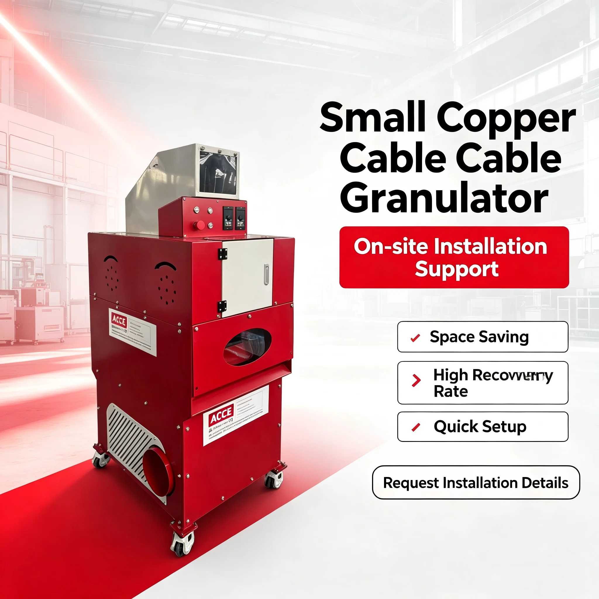 Copper Wire Granulator Machine Recycling , Copper Wire Recycling Equipment with High Purity Separation for Recycling Plant