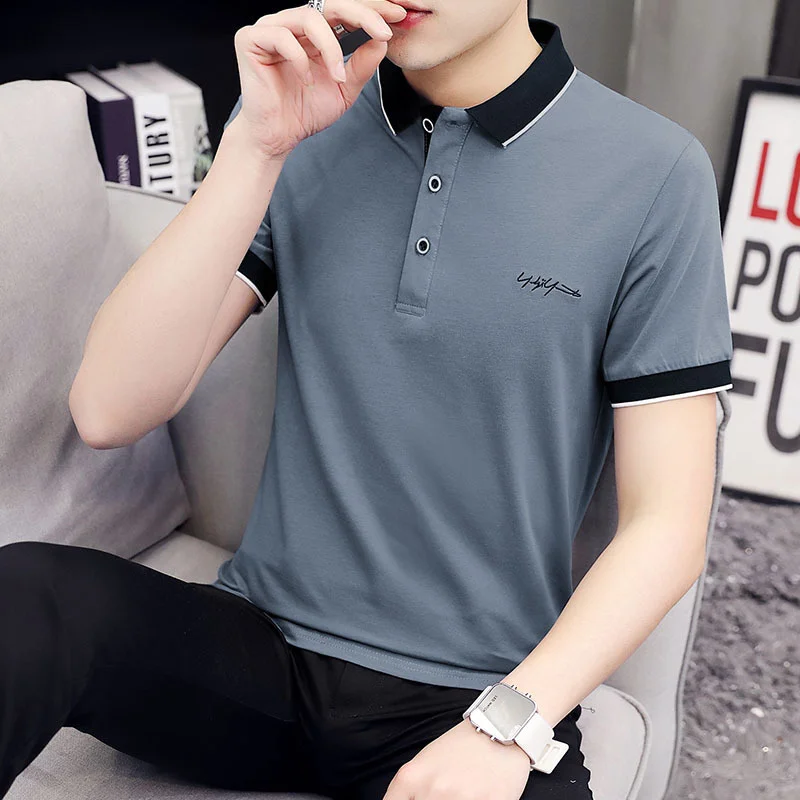 

Men'S Polo Shirt Casual Slim Short-Sleeved Solid Color Breathable Clothing Summer Street Clothes Fashion Tops