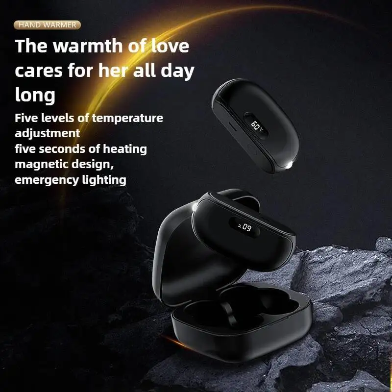 磁気デジタルディスプレイ充電式ハンドウォーマー、懐中電灯とパワーバンク付き – 冬用の防爆ポータブル加熱パッド