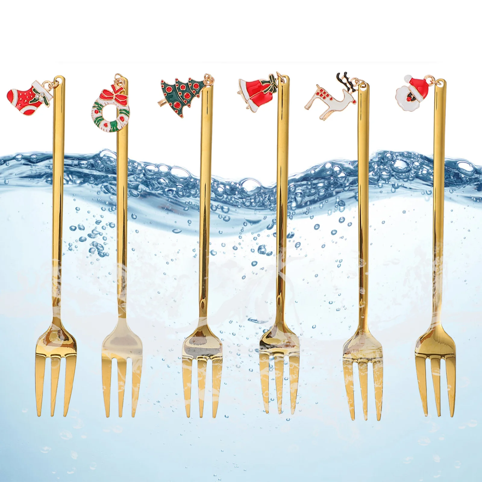 

6Pcs Christmas Fork Set High Quality Stainless Steel Coffee Dessert Forks Mirror Polish Gift Box Coffee Forks