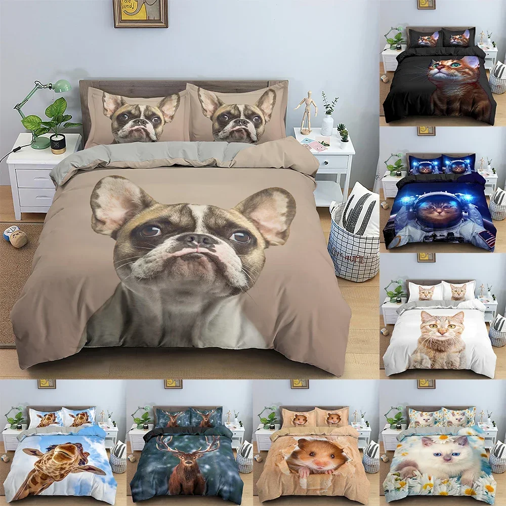 Cute Dog Hamster Cat Animals Comfortable Duvet Quilt Cover Pillowcase Bedding Set Children Bedroom Decoration Home Textile