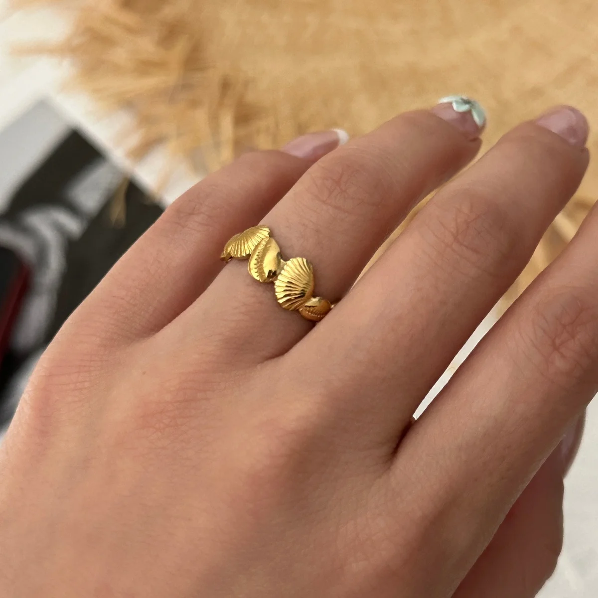 Edelstahlringe mit Muschel-, Krabben- und Blumenmotiven für Damen und Herren, Strand, Schmetterling, geometrischer Ring, Schmuck – Detail 19