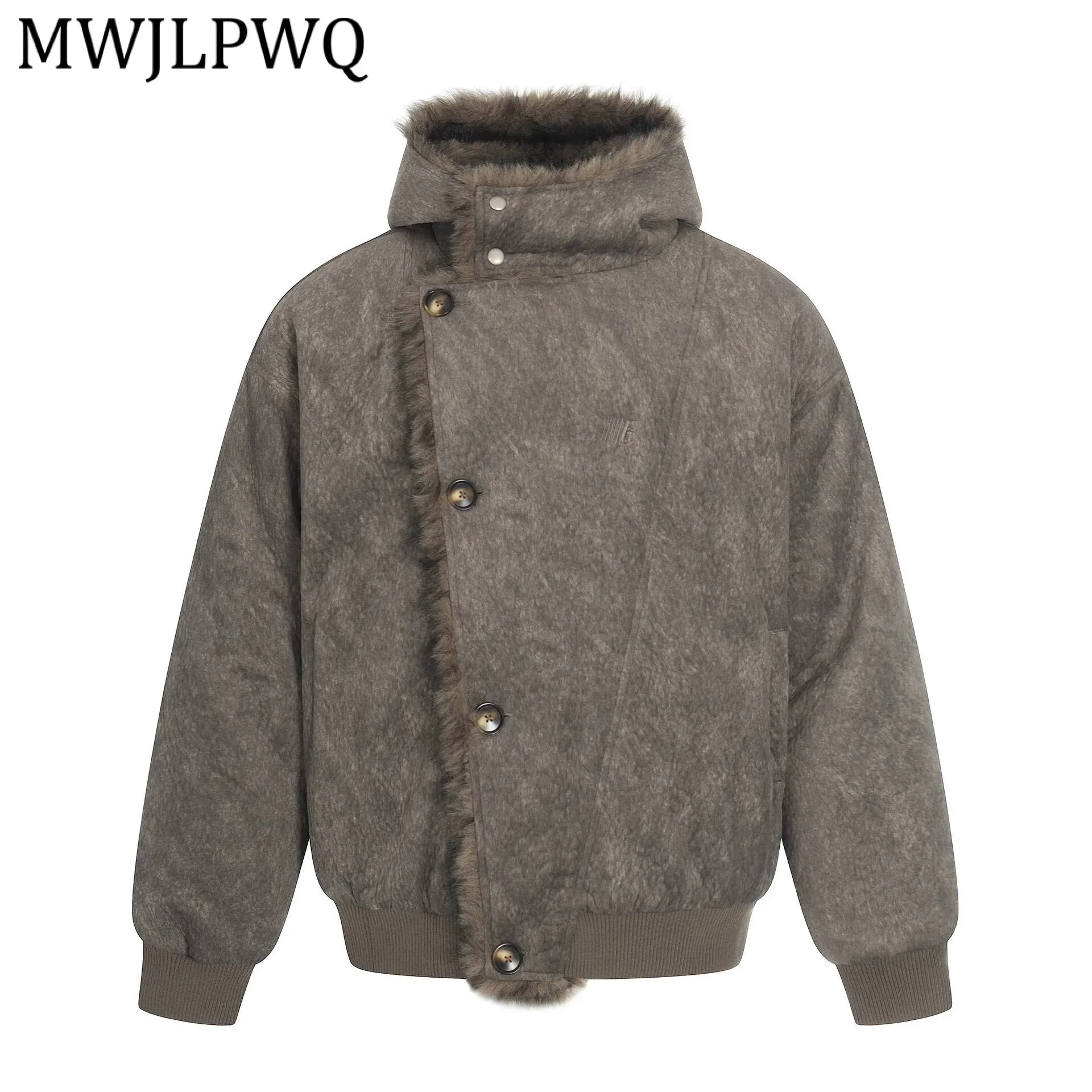

MWJLPWQ Winter Fur Collar American Style Fleece Cotton Coat For Men Street Long Sleeve Loose Casual Tops Trendy Spring 22045