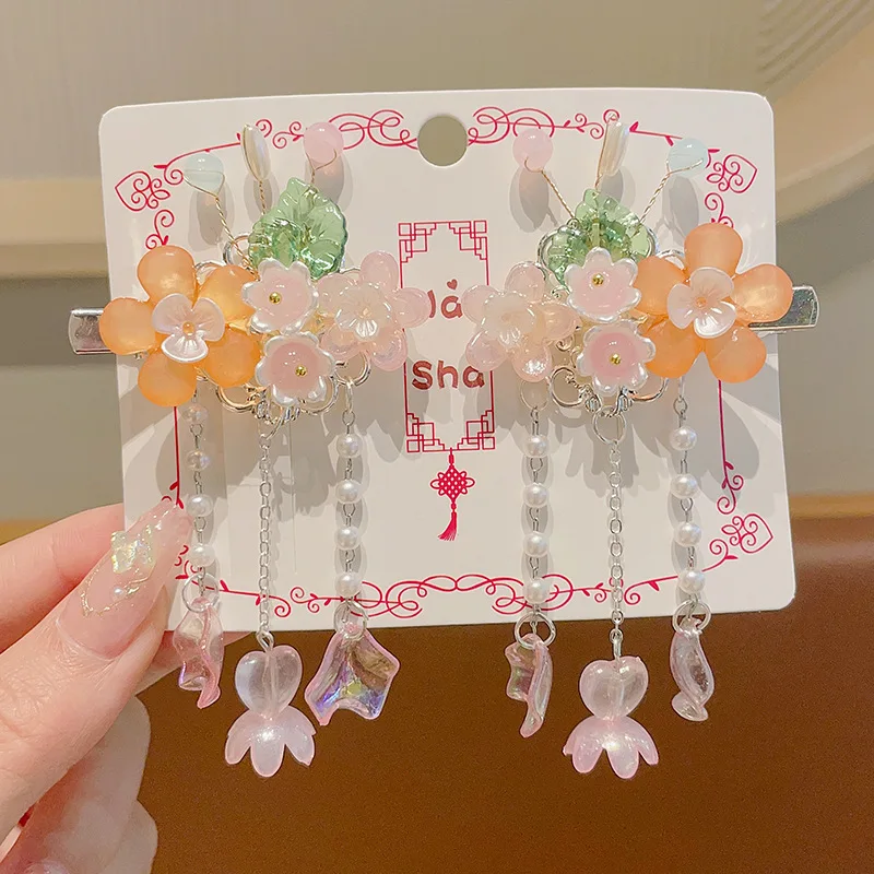 

Red Children's Bow Hairpin Girl's New Year Headwear Chinese Style Hanfu Accessories Hair Clip Hairpin Headwear