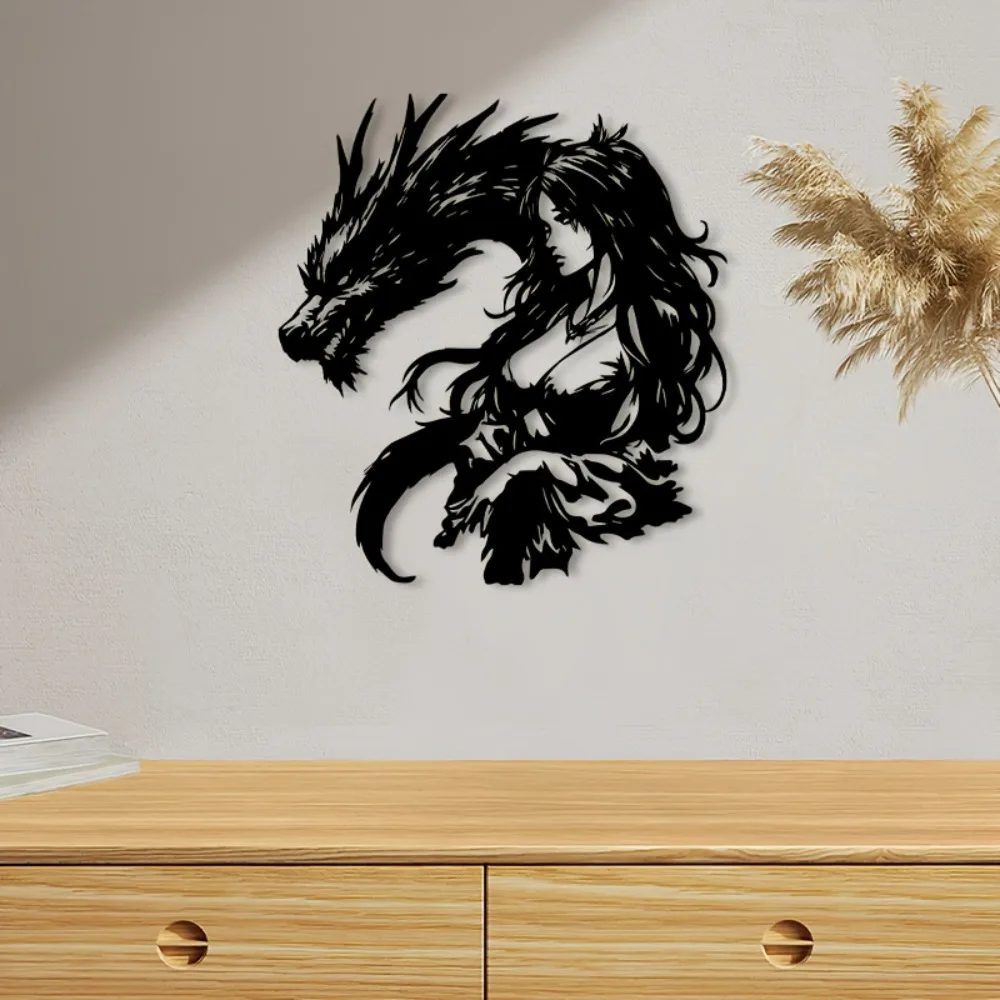 CIFBUY Female Dragon Metal Wall Art Iron Sculpture Mural Powder Coated Japanese Style Decor For Living Room Unique Gift Plaque