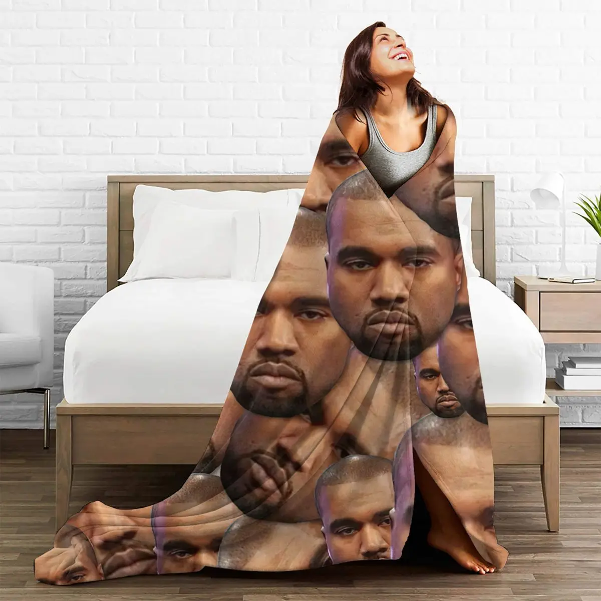 Kanye West Funny Head Blanket Velvet Textile apper Music Producer Multifunction Soft Throw Blanket for Home Bedroom Bedspreads