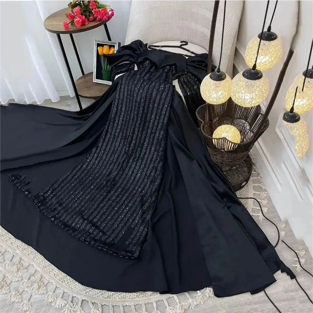 

Customized Exquisite Appliques Off-Shoulder Court Prom Gowns Woman Patchwork es Backless Sequined Pleats Evening Party Dresses