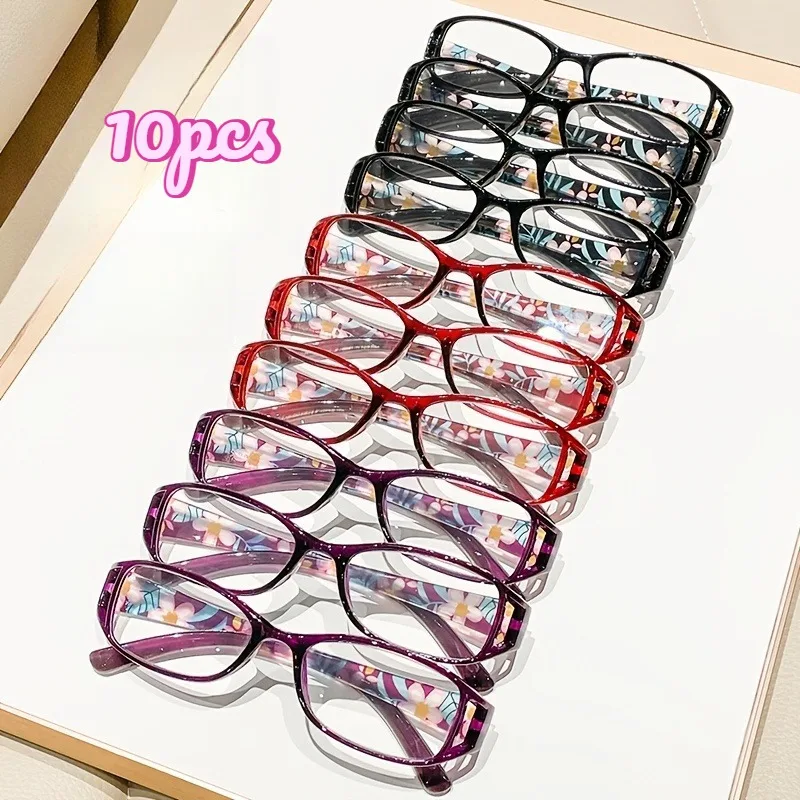 10‑Pack Classic Presbyopic Reading Glasses, Unisex Fashion Floral Frames for Indoor Comfortable Reading